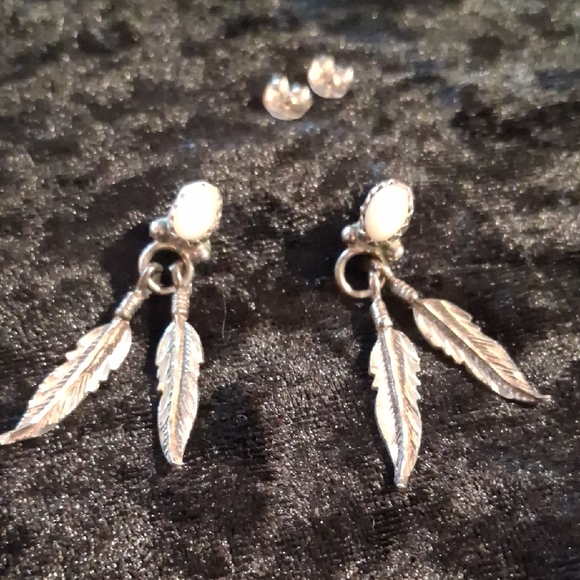 Quartz & Sterling Silver 925 Feather Earrings . - Picture 1 of 9